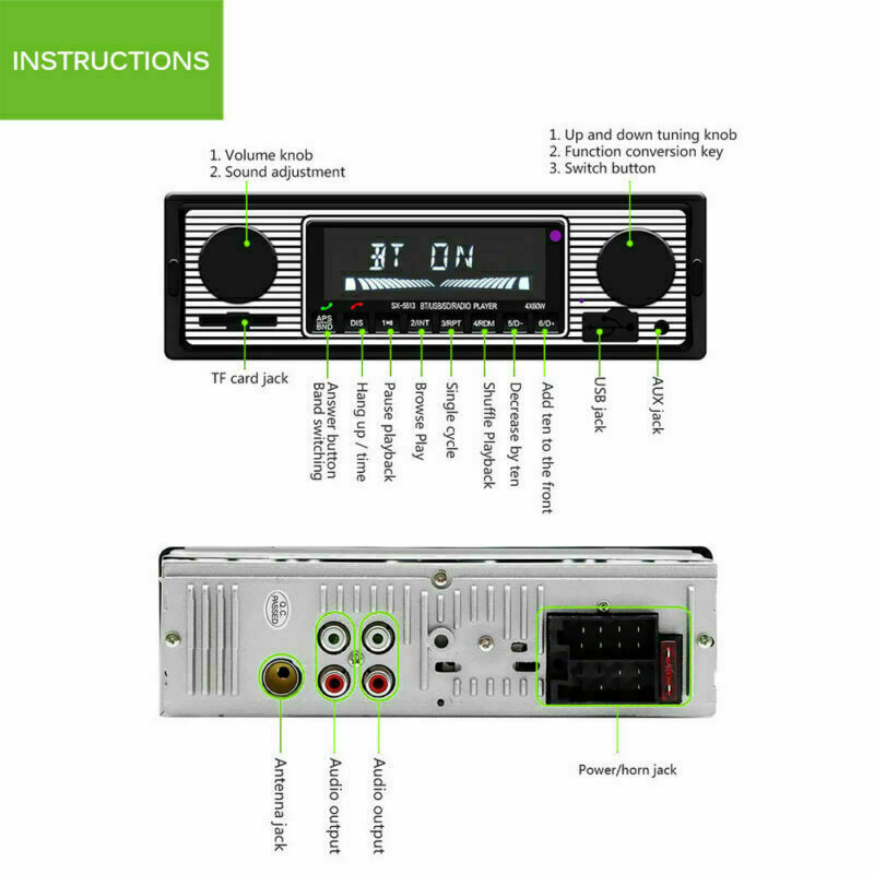 Retro Oldtimer Autoradio Bluetooth Stereo Player USB MP3 1DIN Oldtimer +  FernbedienungAutoradio, Radio Retro Vintage