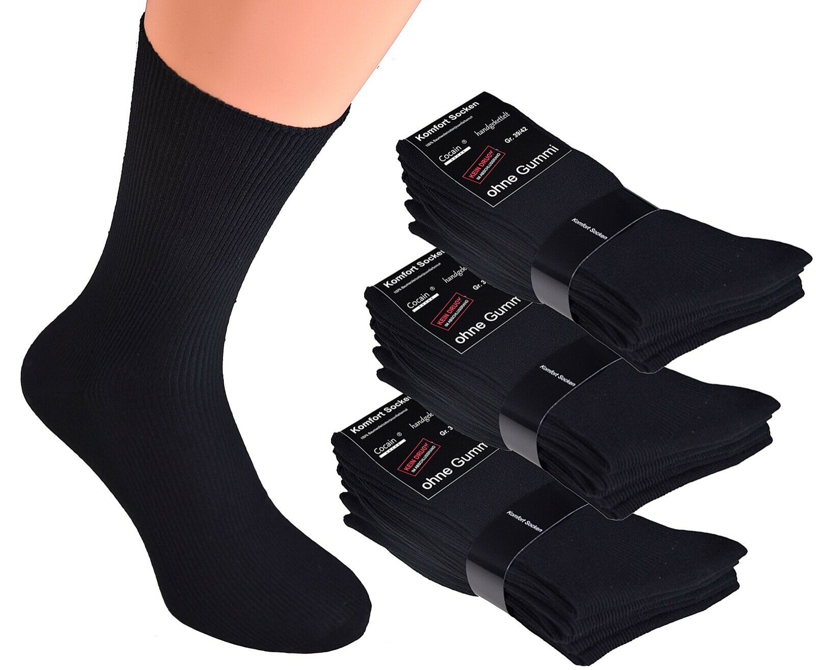 15 Paar Socken ohne Gummi Baumwolle Diabetiker Gr. 35–50 | Zoll Lager